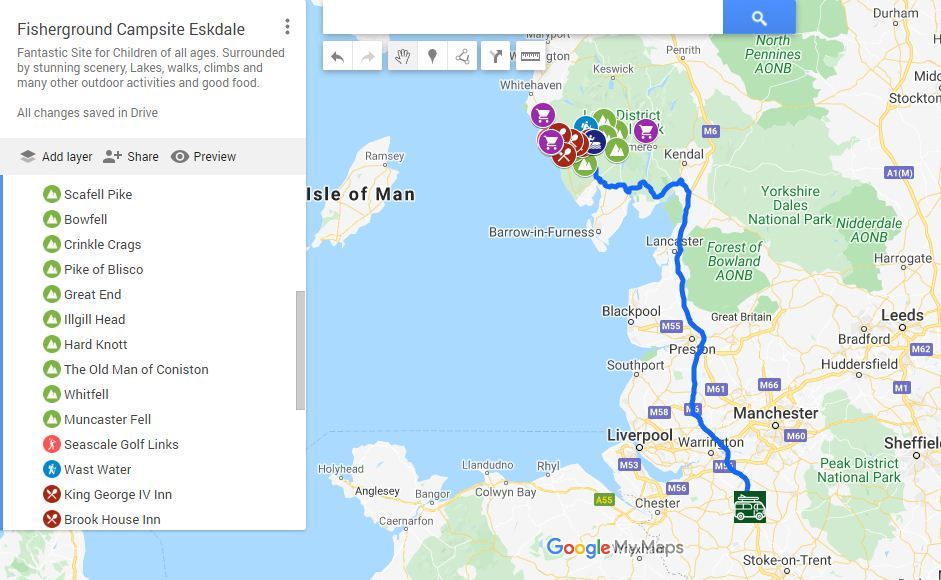 Route map for lake district campervan hire